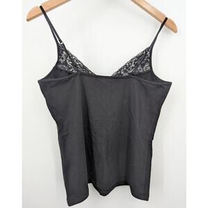 Lauren Ralph Lauren Black Lace Trim Camisole Large 95% Cotton Stretch Tank Top